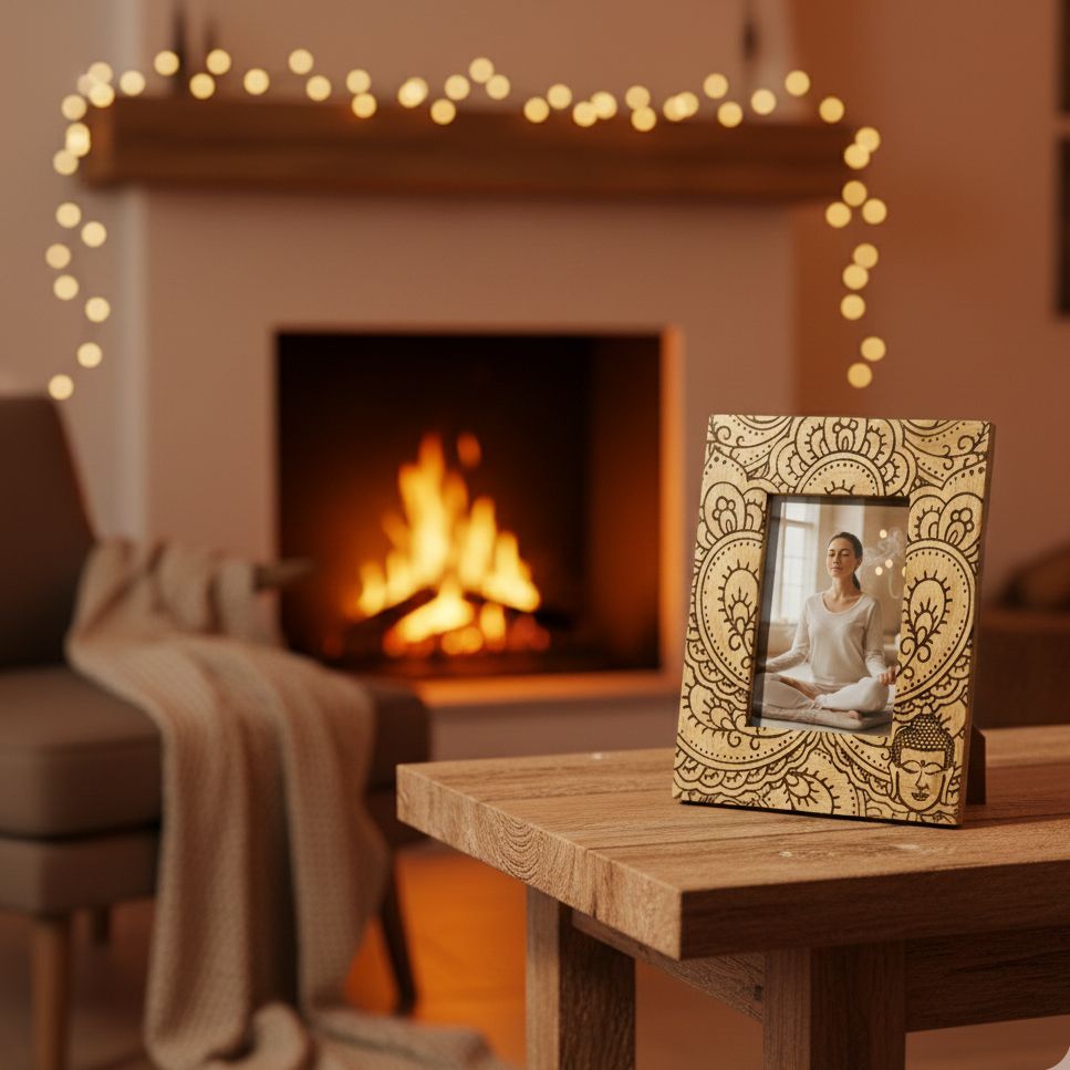 Marco de fotos Buda negro de madera de mango 13x18 cm estilo boho zen