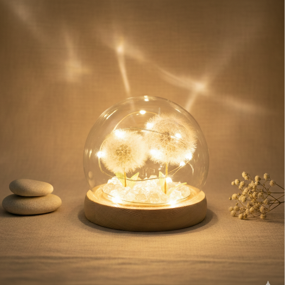 Domo de luz con dos dientes de león LED USB lámpara decorativa romántica