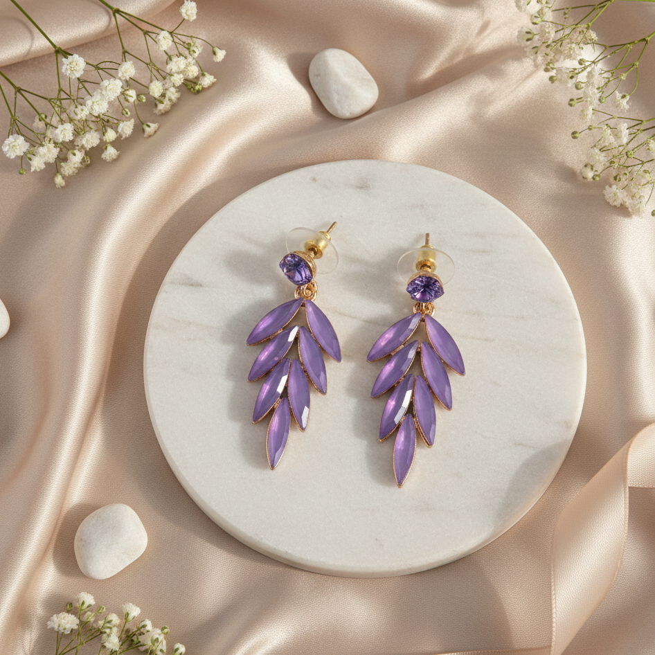 Pendientes de cristal vintage hada lavanda en acero inoxidable