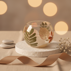 Portavelas de vidrio reciclado con flores naturales - Cuenco Primavera