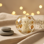 Portavelas de vidrio reciclado con flores naturales