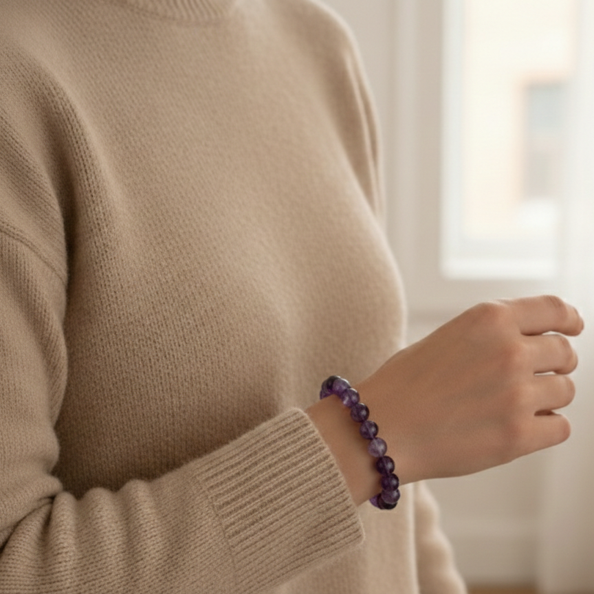 Pulsera ajustable de amatista con hilo negro