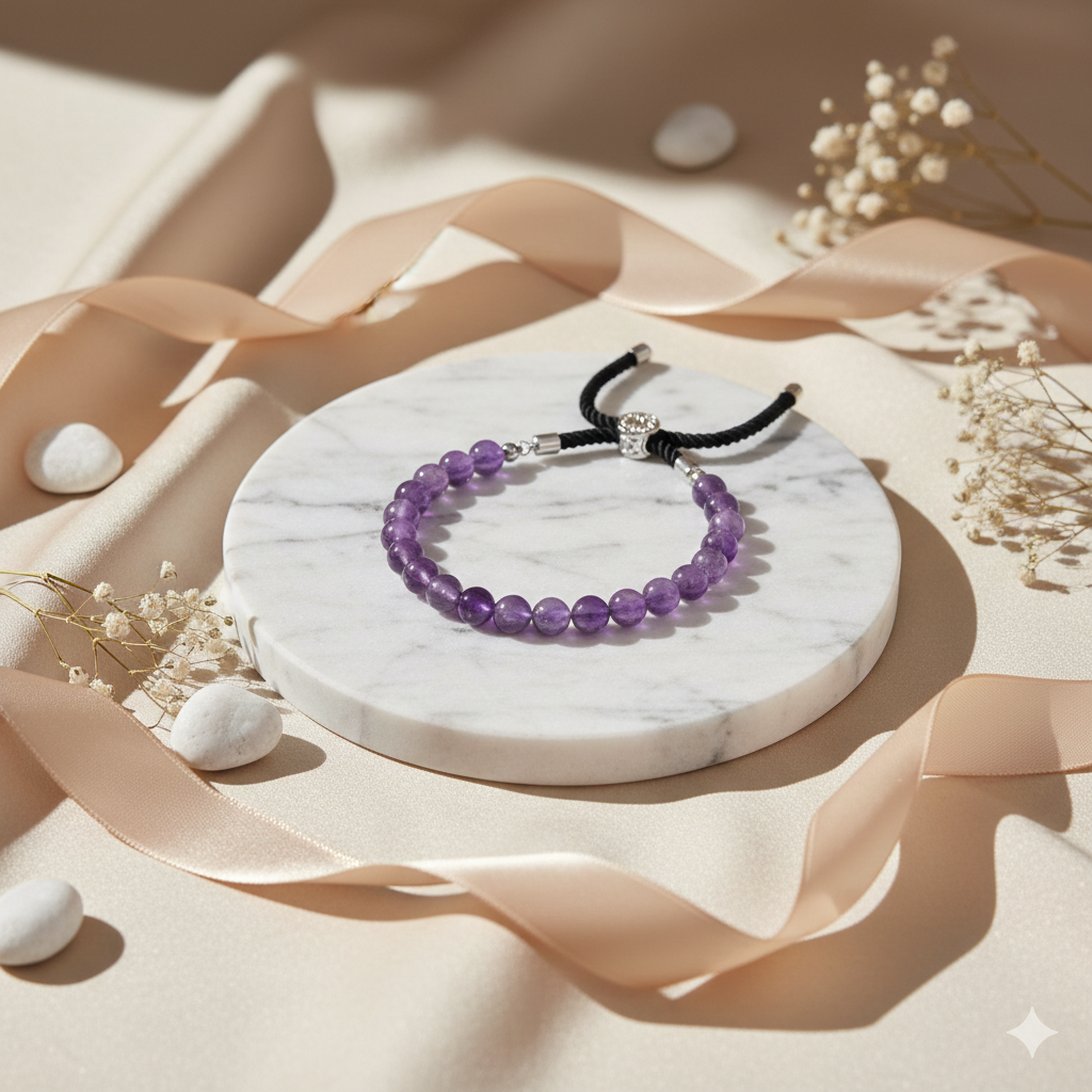 Pulsera ajustable de amatista con hilo negro