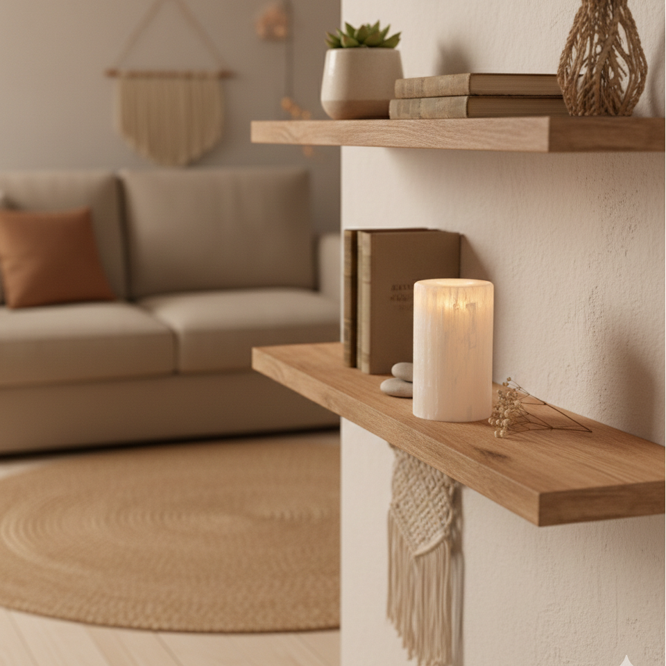 Portavelas Candelabro de Selenita Cilíndrico 15 cm Luz Purificadora