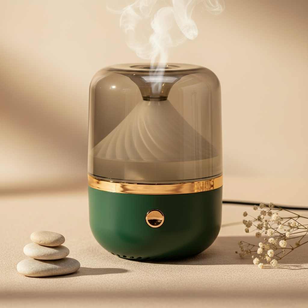 Difusor de aroma verde y bronce USB con luz de colores para hogar y oficina