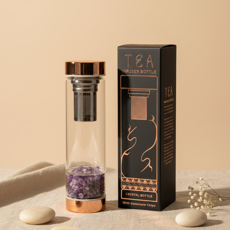 Botella de cristal para te - oro rosa- Amatista