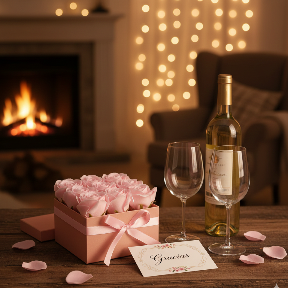 Caja regalo con 9 rosas de jabón rosa en caja cuadrada para baño relajante y detalle especial