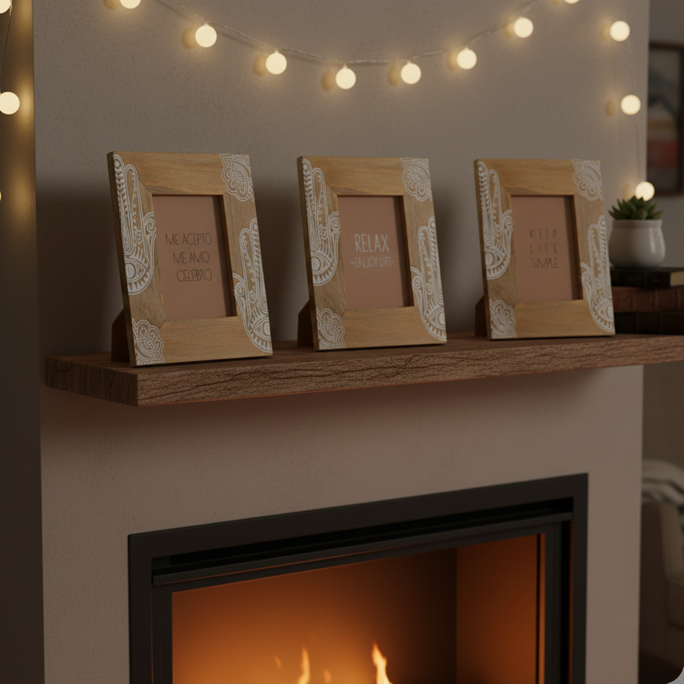 Marco de fotos Hamsa blanco de madera de mango 13x18 cm decoración protectora y zen