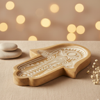 Bandeja Hamsa blanca de madera de mango 30x20 cm para joyas, cristales y altar boho