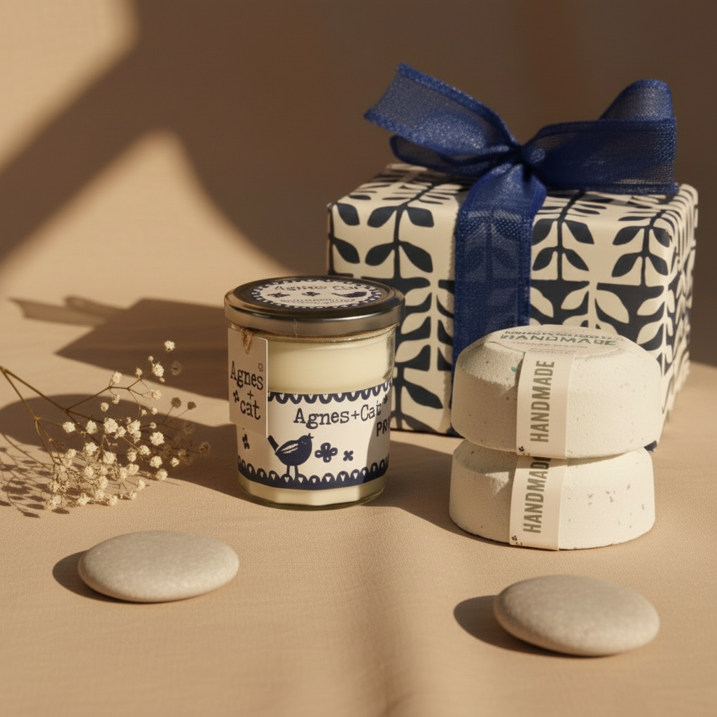 Caja de Regalo con Vela de Gardenia & Bombas de Baño de Provence y Dolly Blue