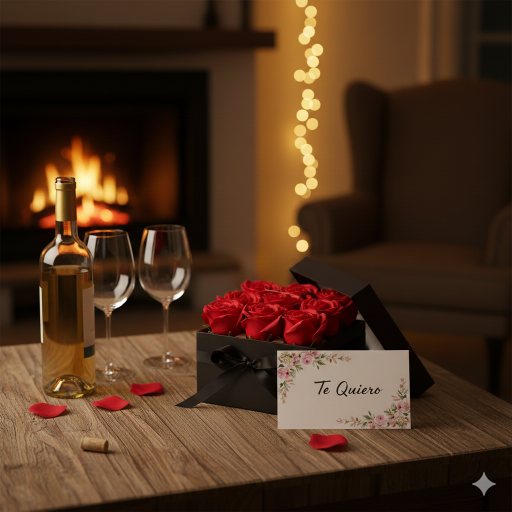 Caja cuadrada negra con 9 rosas de jabón rojas para baño romántico y regalo elegante