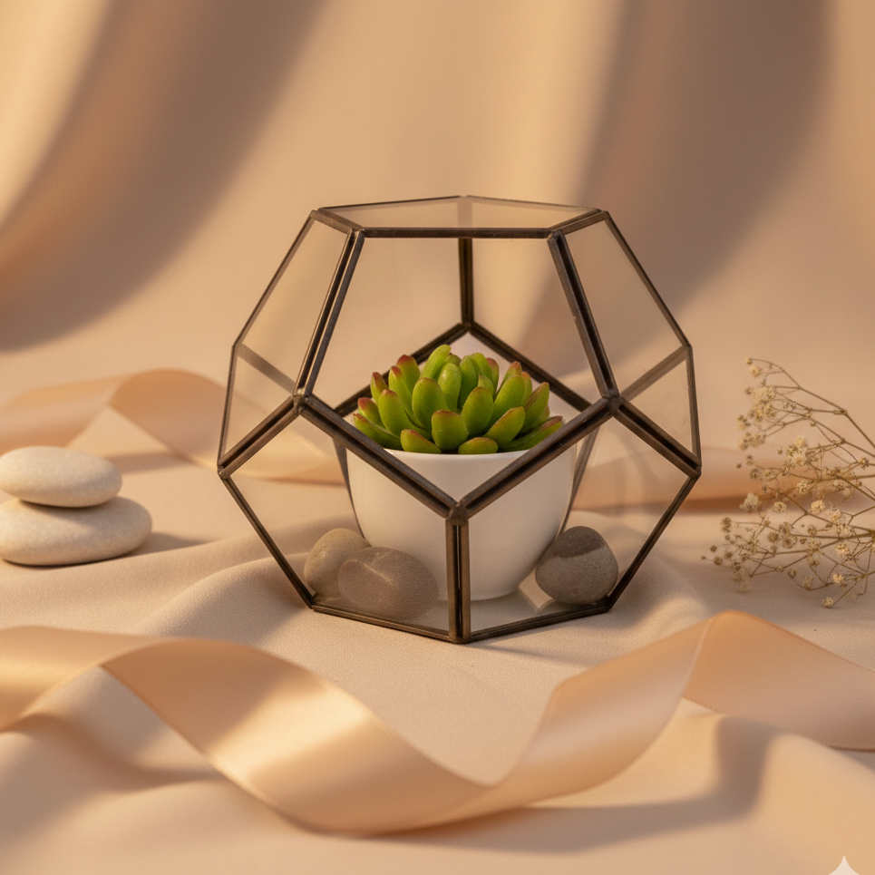 Terrario de vidrio geométrico octágono grande para suculentas y cristales