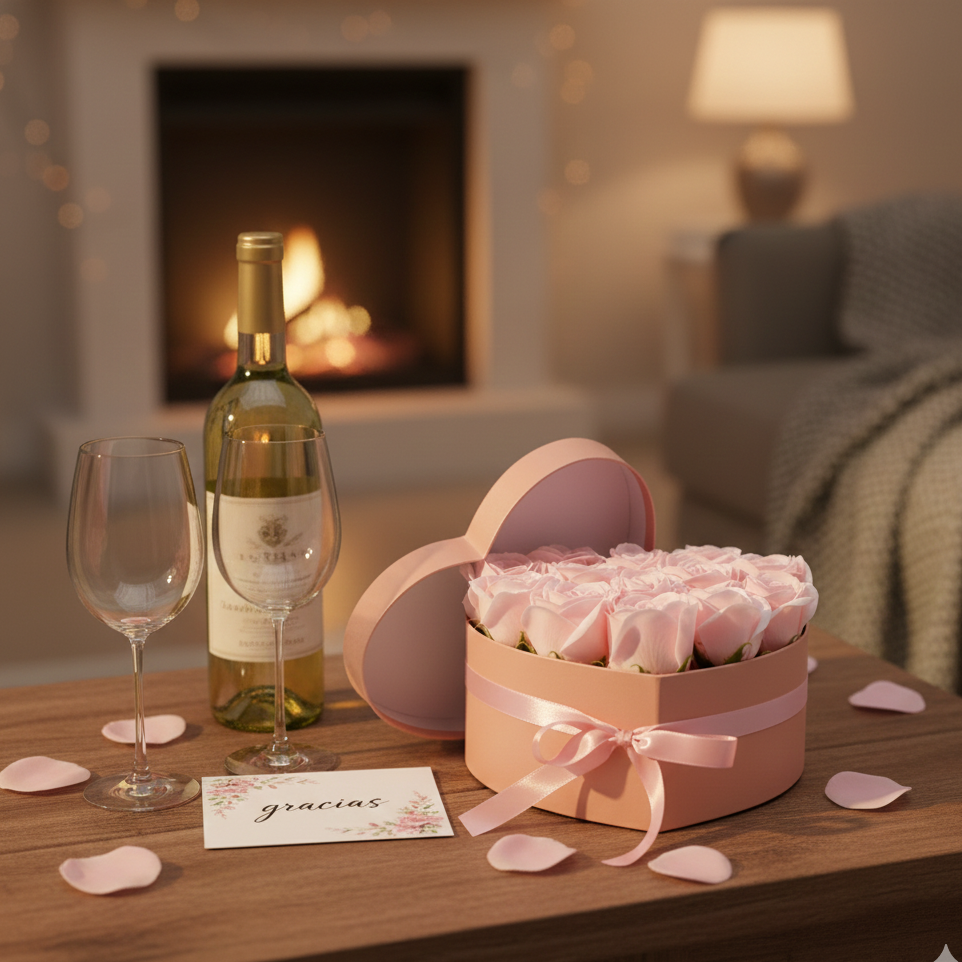 Caja corazón con 13 rosas de jabón rosa para baño relajante y regalo especial