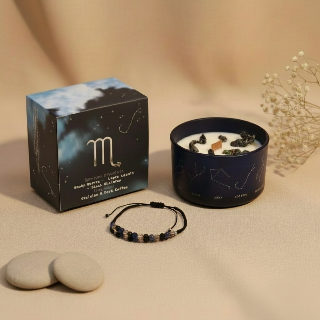 Vela de cristal del zodiaco Escorpio de soja con pulsera de piedras preciosas