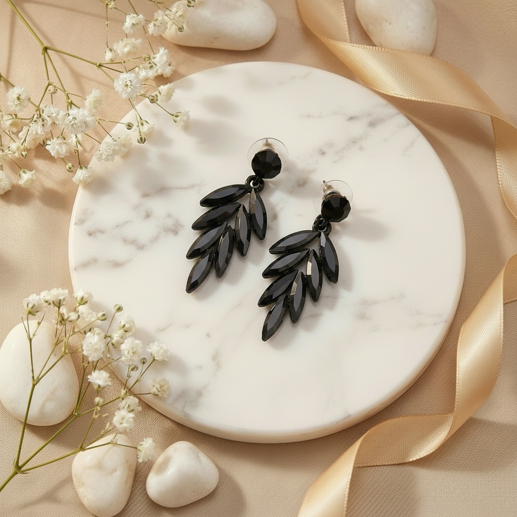 Pendientes de Cristal Vintage - Largo - Negro Azabache