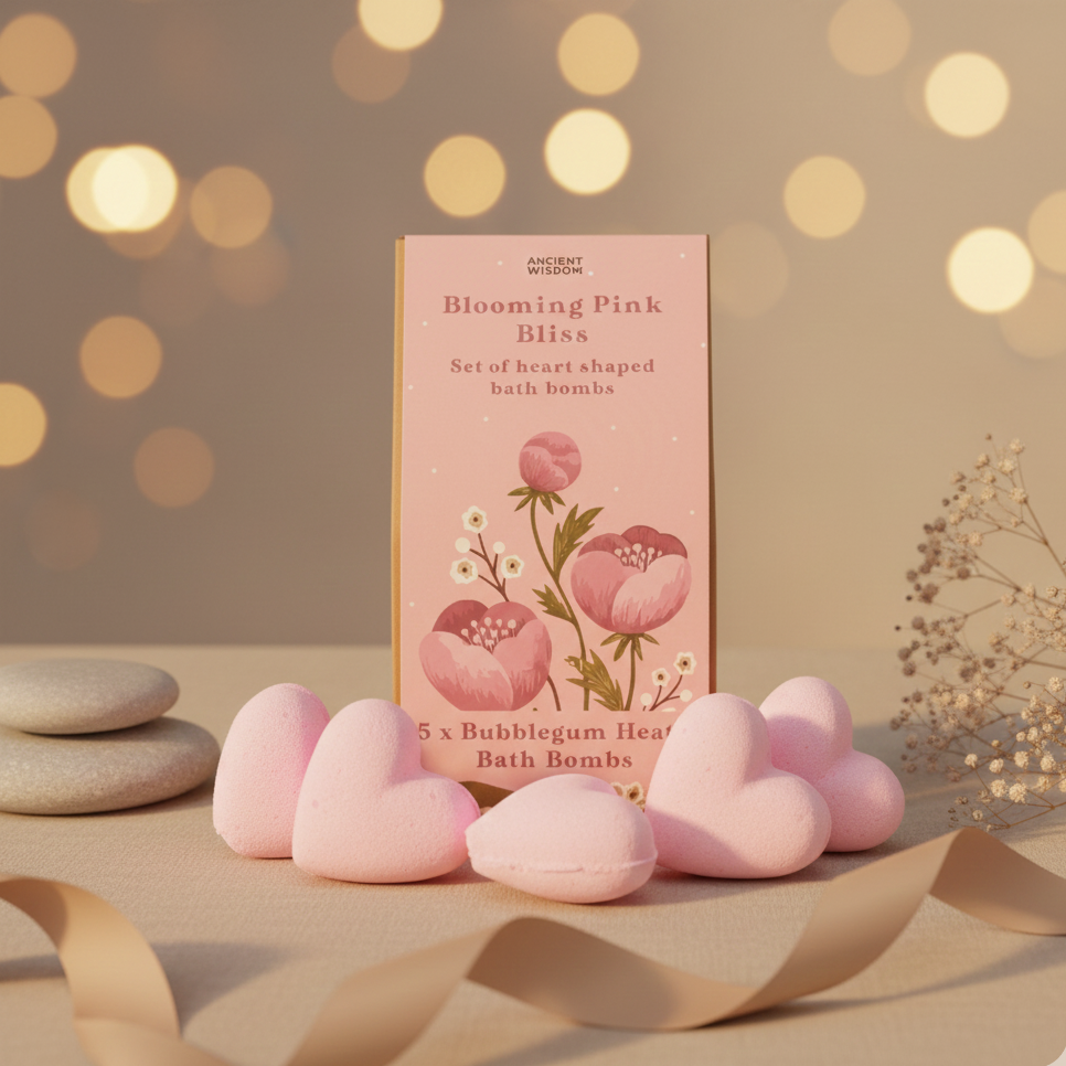 Set bombas de baño corazón rosa aroma chicle 5 unidades regalo romántico y divertido