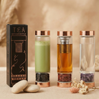 Botella de cristal para té con infusor y gemas de amatista oro rosa 500 ml