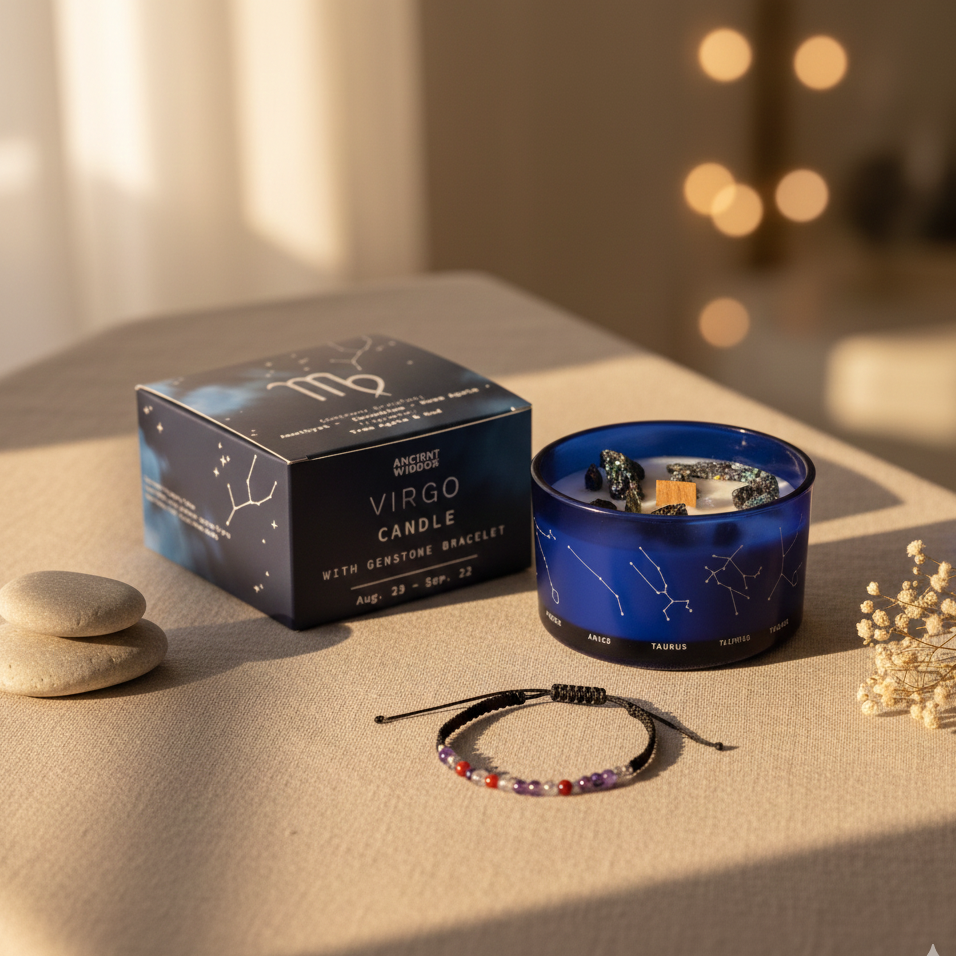 Vela de cristal del zodiaco Virgo de soja con pulsera de piedras preciosas