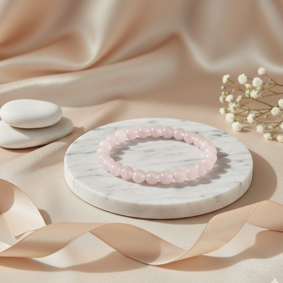 Brazalete de cuarzo rosa para amor propio y reconciliación
