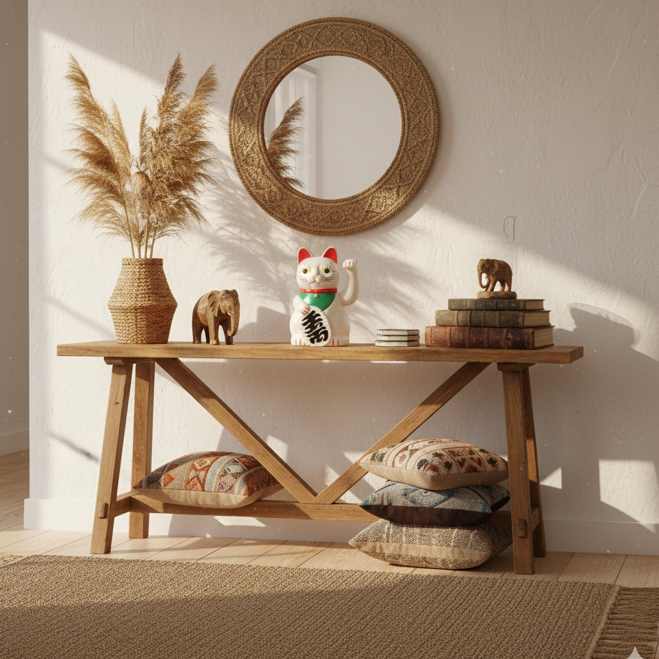 Gato de la Suerte Blanco Maneki Neko de Abundancia y Prosperidad