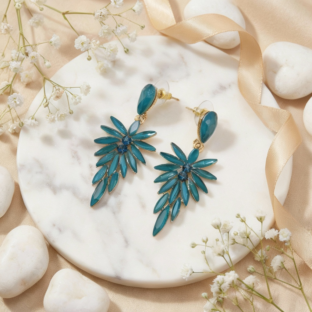 Pendientes de Cristal Vintage - Largo - Verde Turquesa