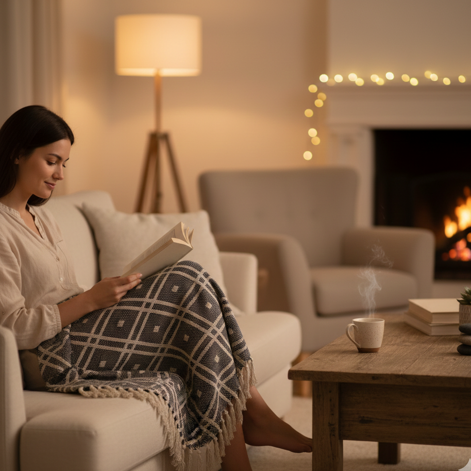 Manta boho de algodón negro y beige Regency 125x150 cm