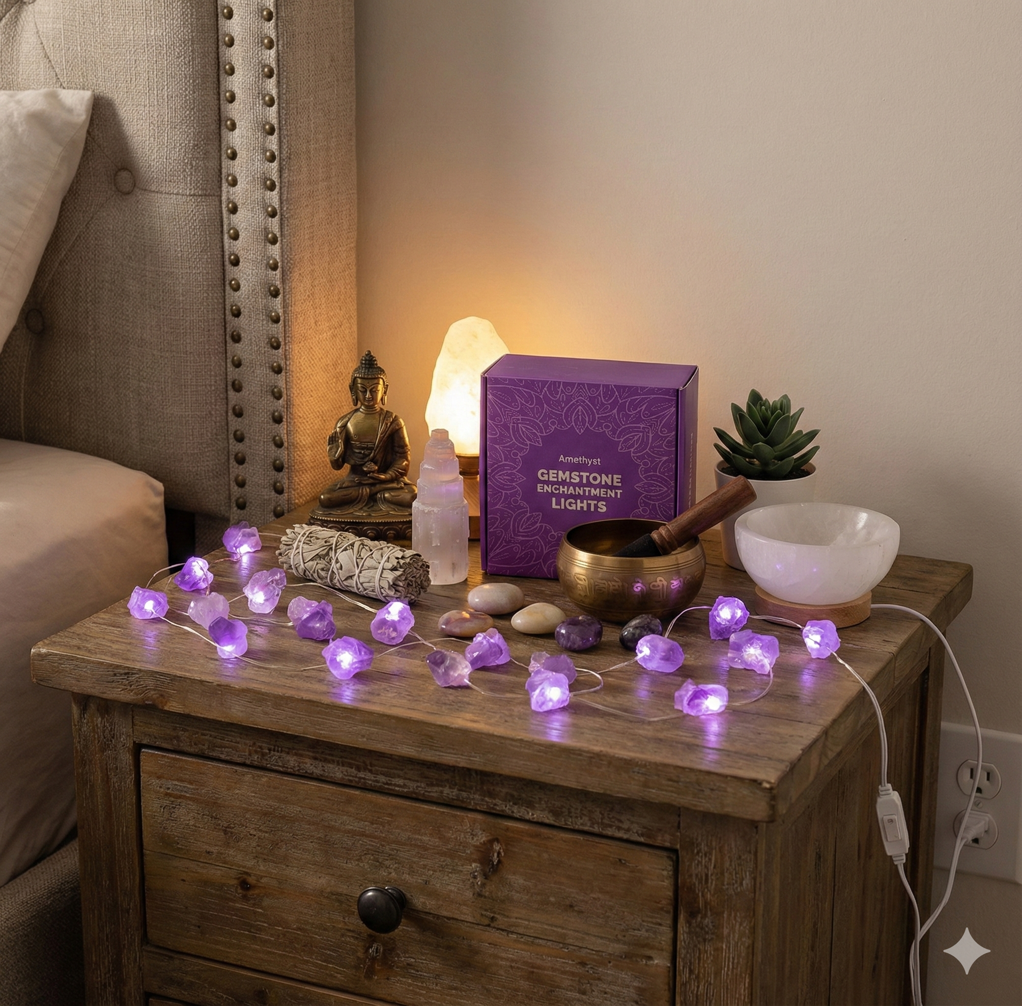 Luces decorativas LED con piedras de amatista USB para ambiente mágico