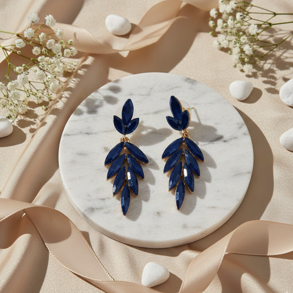 Pendientes de cristal azul vintage largos en acero inoxidable inspirados en el mar