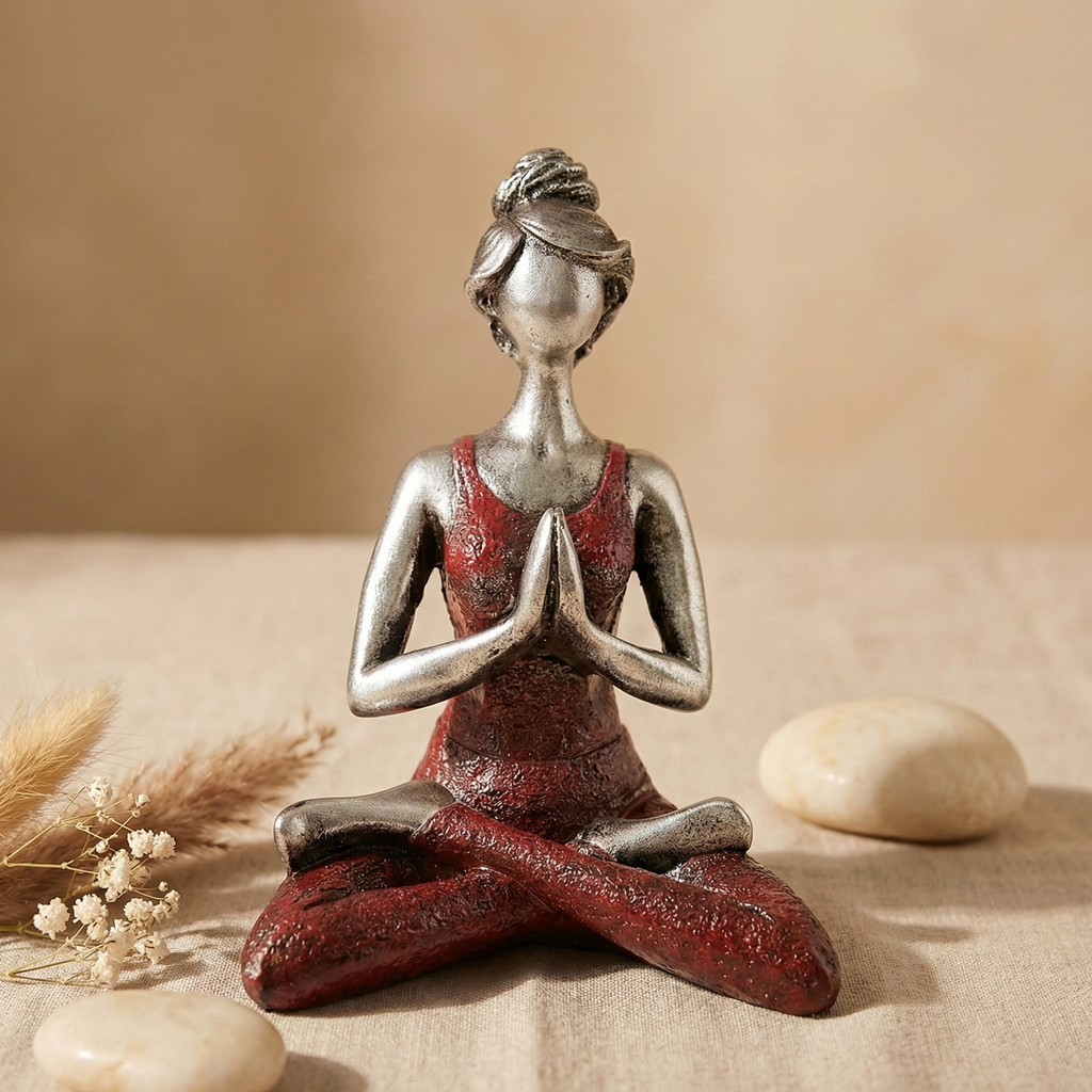 Yoga Lady Figure -  Silver & Bordeaux 24cm