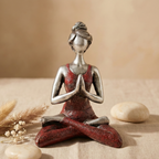 Yoga Lady Figure -  Silver & Bordeaux 24cm