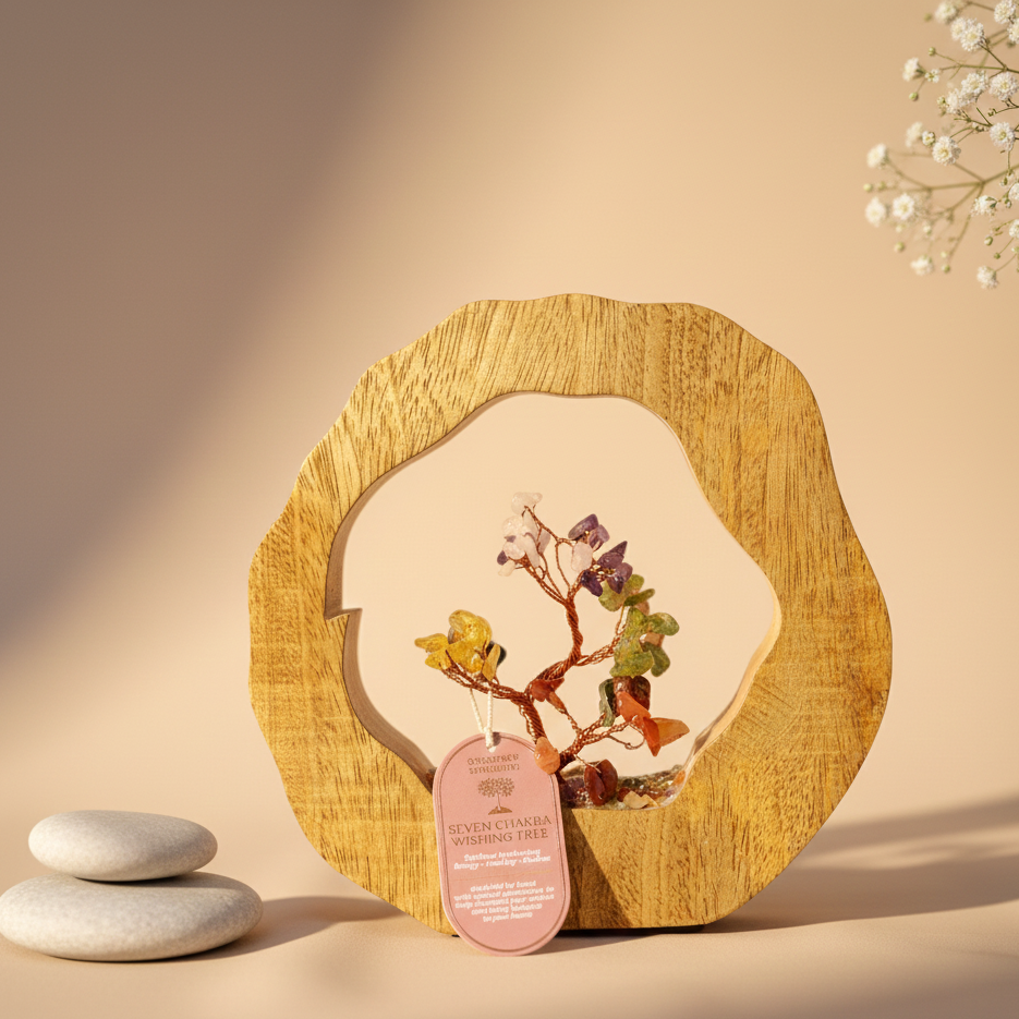 Jardín árbol de piedras preciosas siete chakras con base de madera de mango y 60 chips