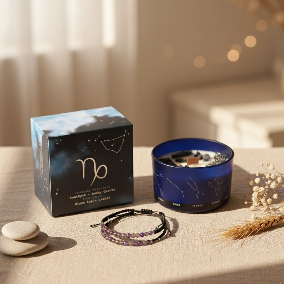 Vela de cristal del zodiaco Capricornio de soja con pulsera de piedras preciosas