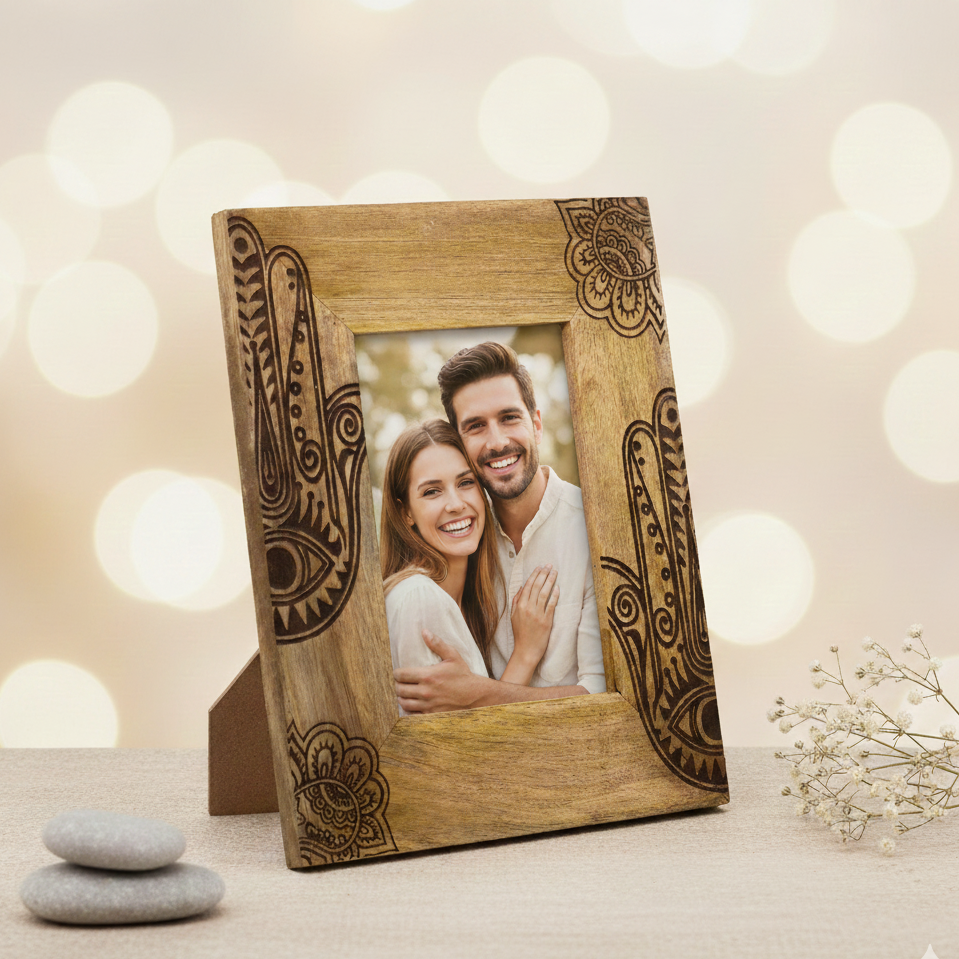 Marco de fotos mandala negro de madera de mango 13x18 cm estilo boho zen