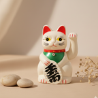 Gato de la Suerte Blanco Maneki Neko de Abundancia y Prosperidad