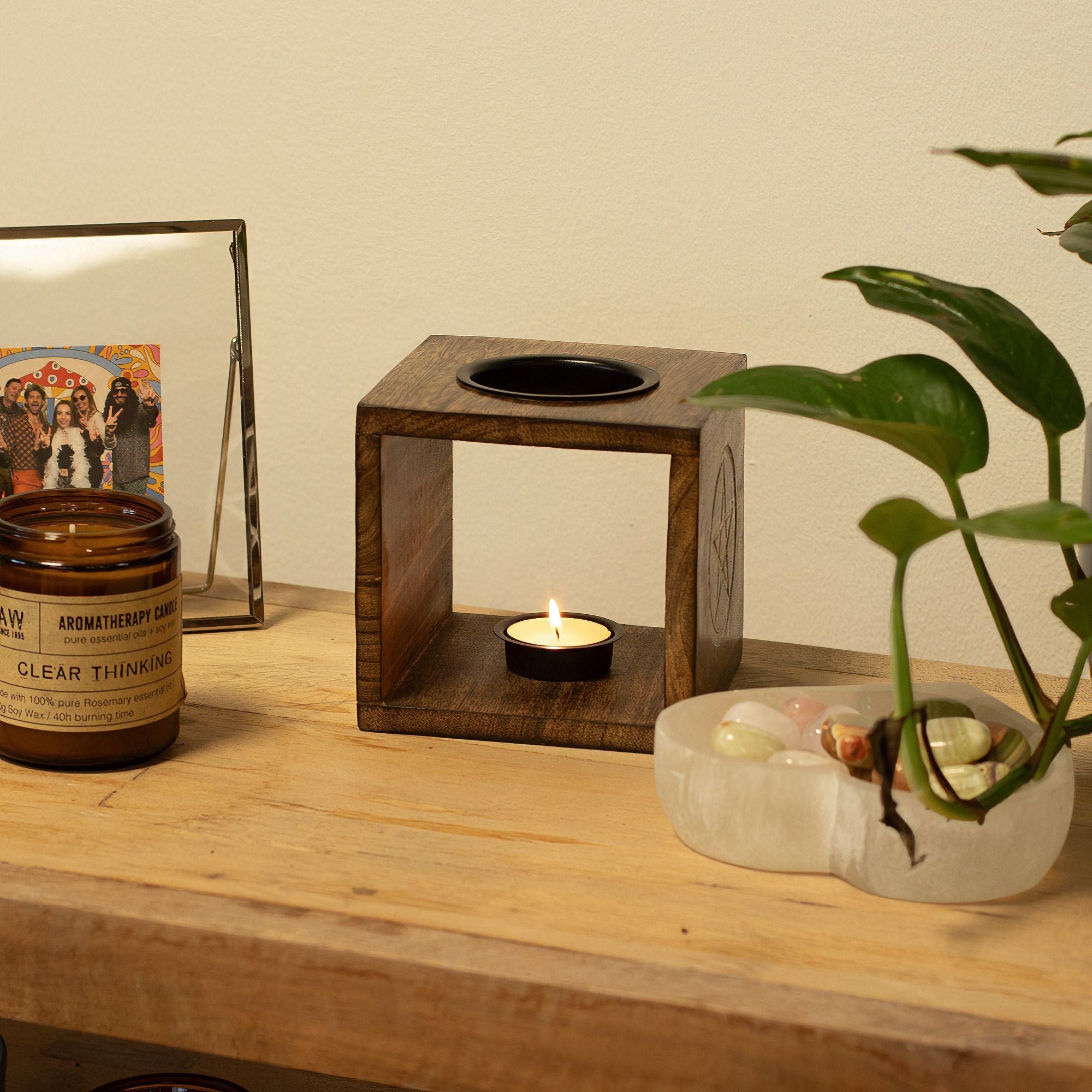 Quemador de Aceites Esenciales Madera Árbol de la Vida Hecho a Mano