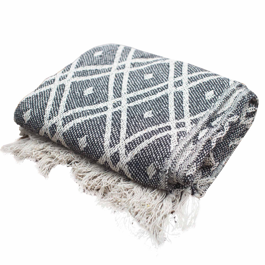 Manta boho de algodón negro y beige Regency 125x150 cm
