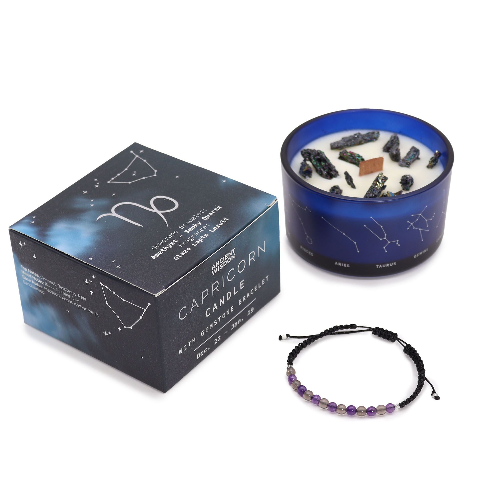 Vela de cristal del zodiaco Capricornio de soja con pulsera de piedras preciosas