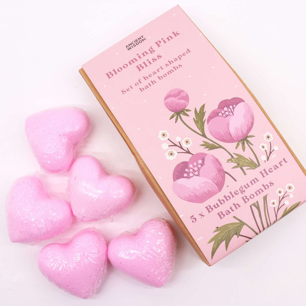Set bombas de baño corazón rosa aroma chicle 5 unidades regalo romántico y divertido