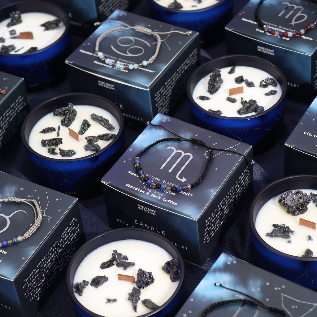 Vela de cristal del zodiaco Géminis de soja con pulsera de piedras preciosas