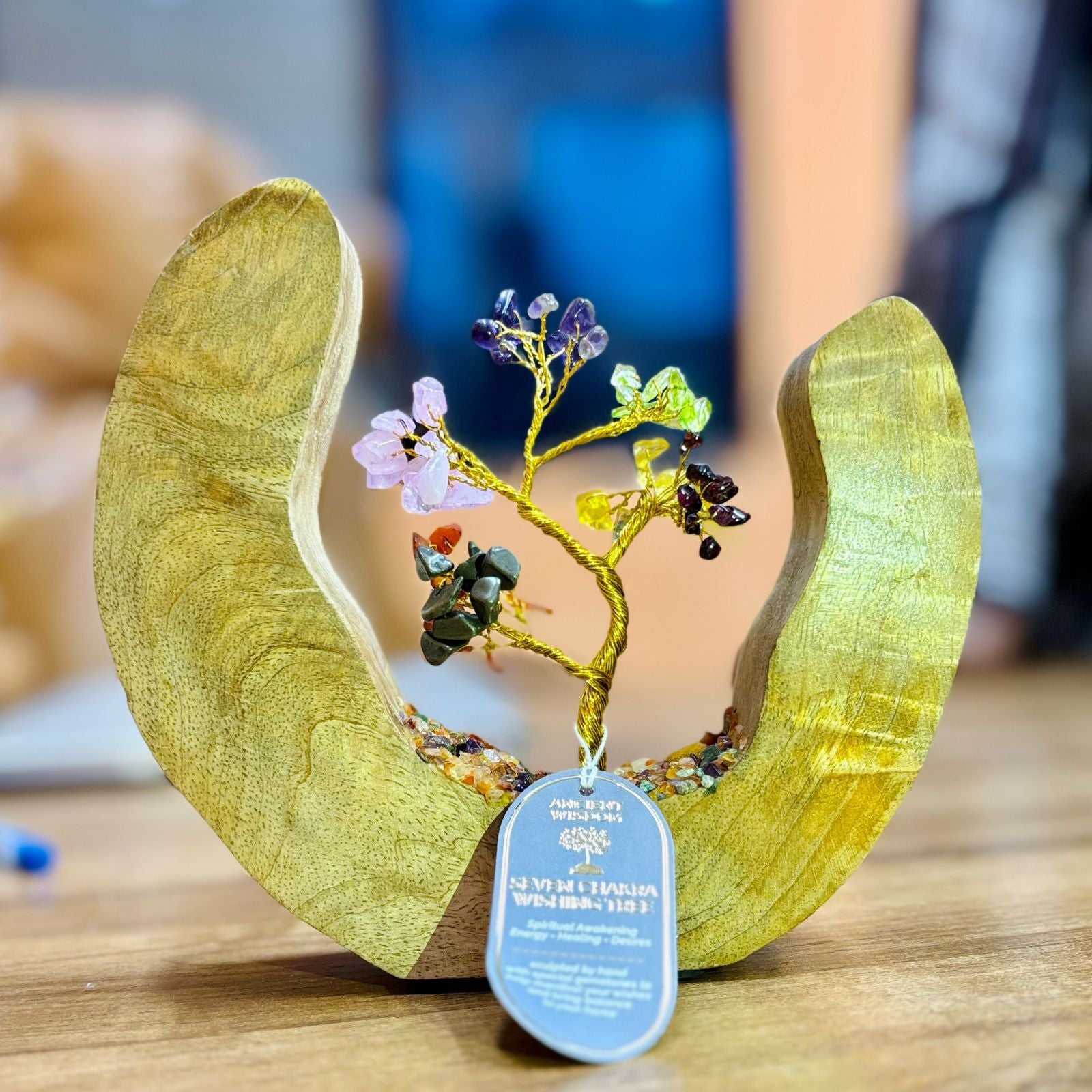Jardín Árbol de Gemas 7 Chakras en Anillo de Madera de Mango – 60 Piedras Naturales