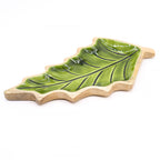 Tazón de madera de mango en forma de hoja verde para decoración de mesa