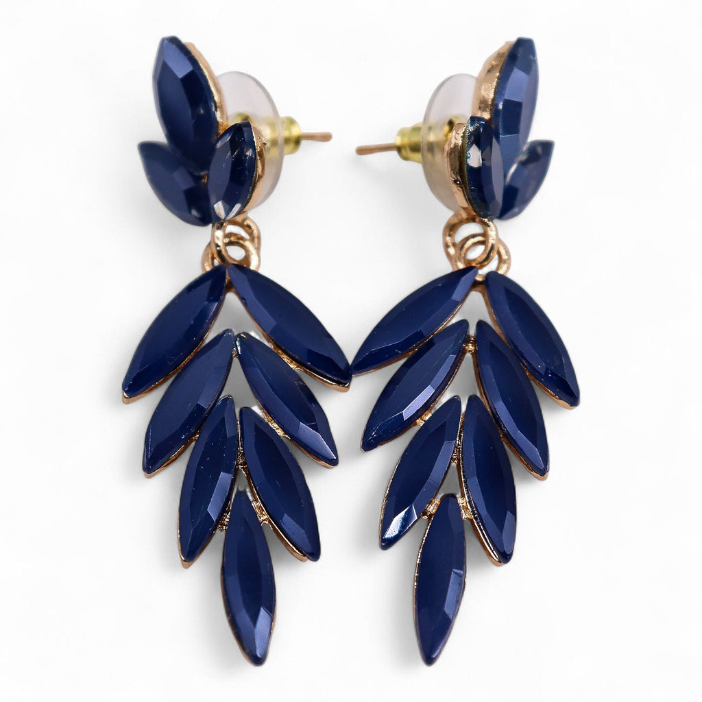 Pendientes de cristal azul vintage largos en acero inoxidable inspirados en el mar