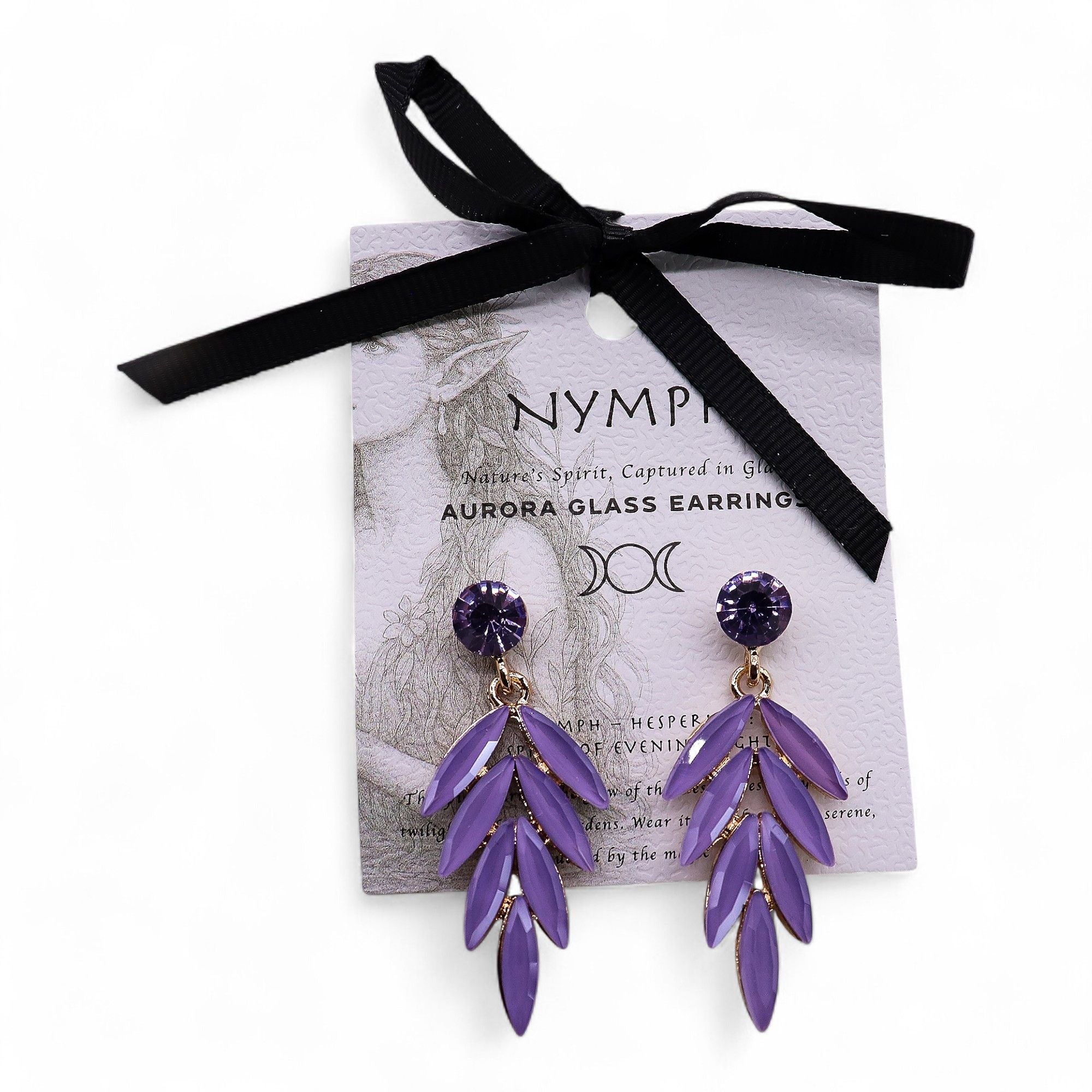 Pendientes de cristal vintage hada lavanda en acero inoxidable