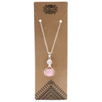 Colgante Artesanal de Cuarzo Rosa Natural con Cadena Plateada