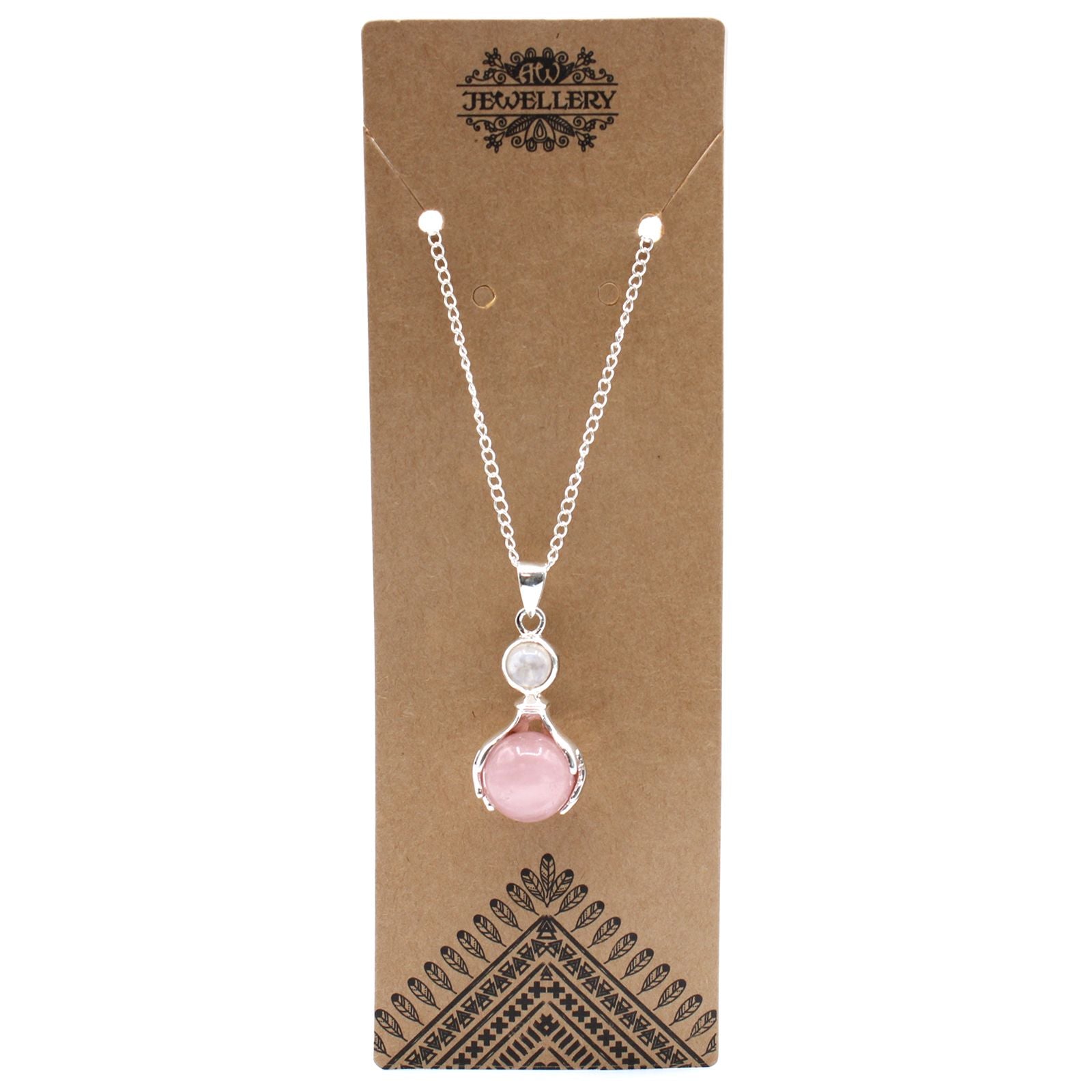 Colgante Artesanal de Cuarzo Rosa Natural con Cadena Plateada