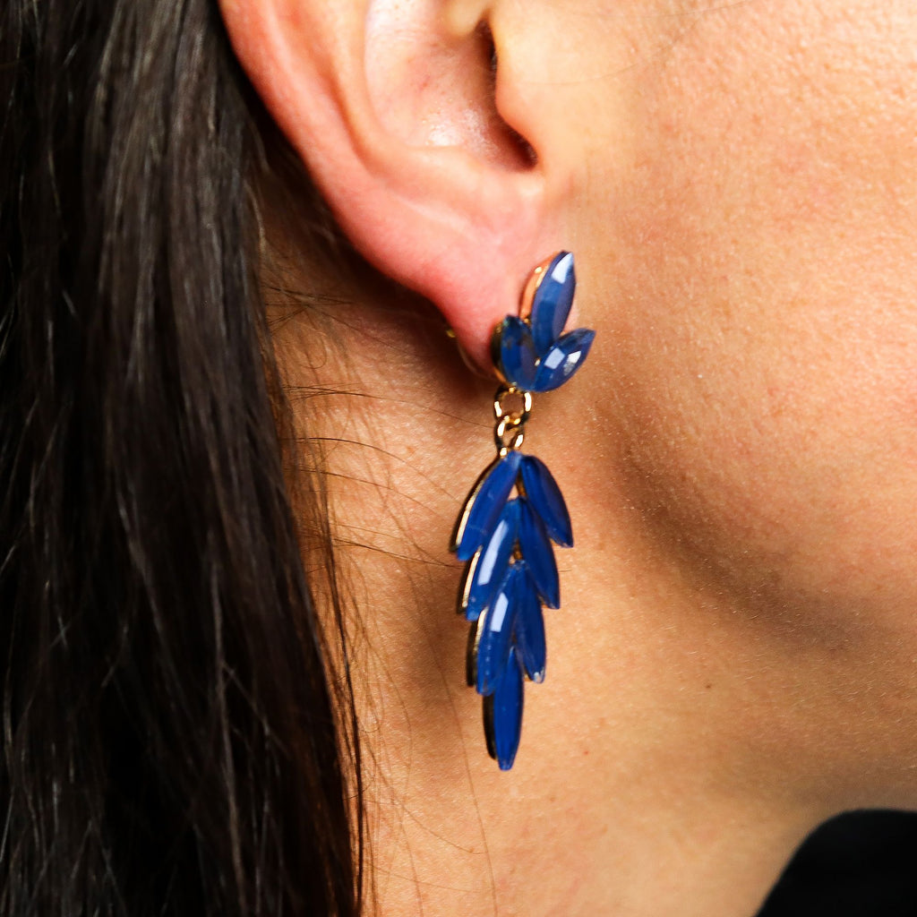 Pendientes de cristal azul vintage largos en acero inoxidable inspirados en el mar
