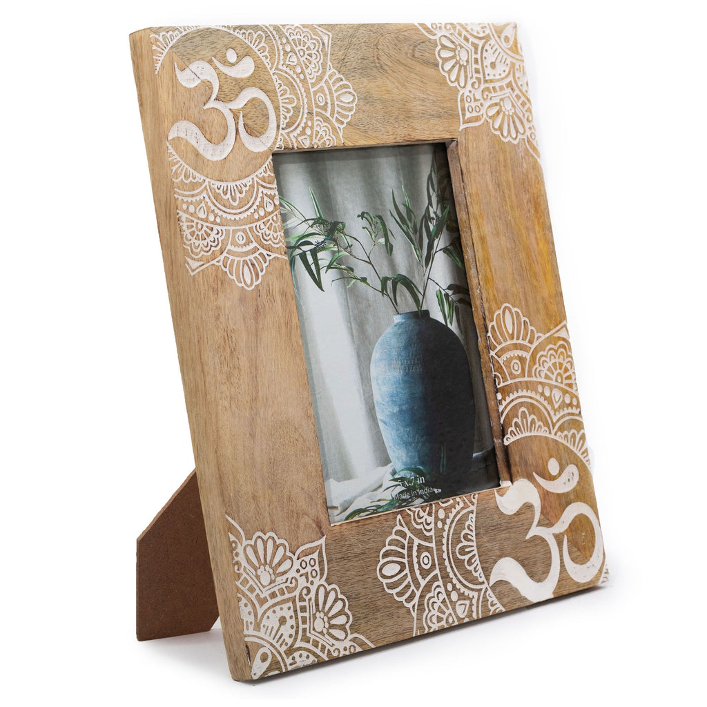 Marco de fotos mandala blanco de madera de mango 13x18 cm decoración zen y espiritual