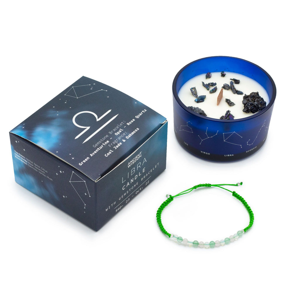 Vela de cristal del zodiaco Libra de soja con pulsera de piedras preciosas