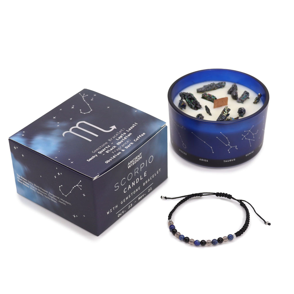 Vela de cristal del zodiaco Escorpio de soja con pulsera de piedras preciosas