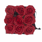 Caja cuadrada negra con 9 rosas de jabón rojas para baño romántico y regalo elegante